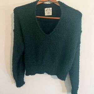 Free People Green V-Neck Cropped Sweater